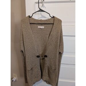 Michael Kors Womens Gold Metallic Knit Cardigan Toggle Closure Sweater Medium